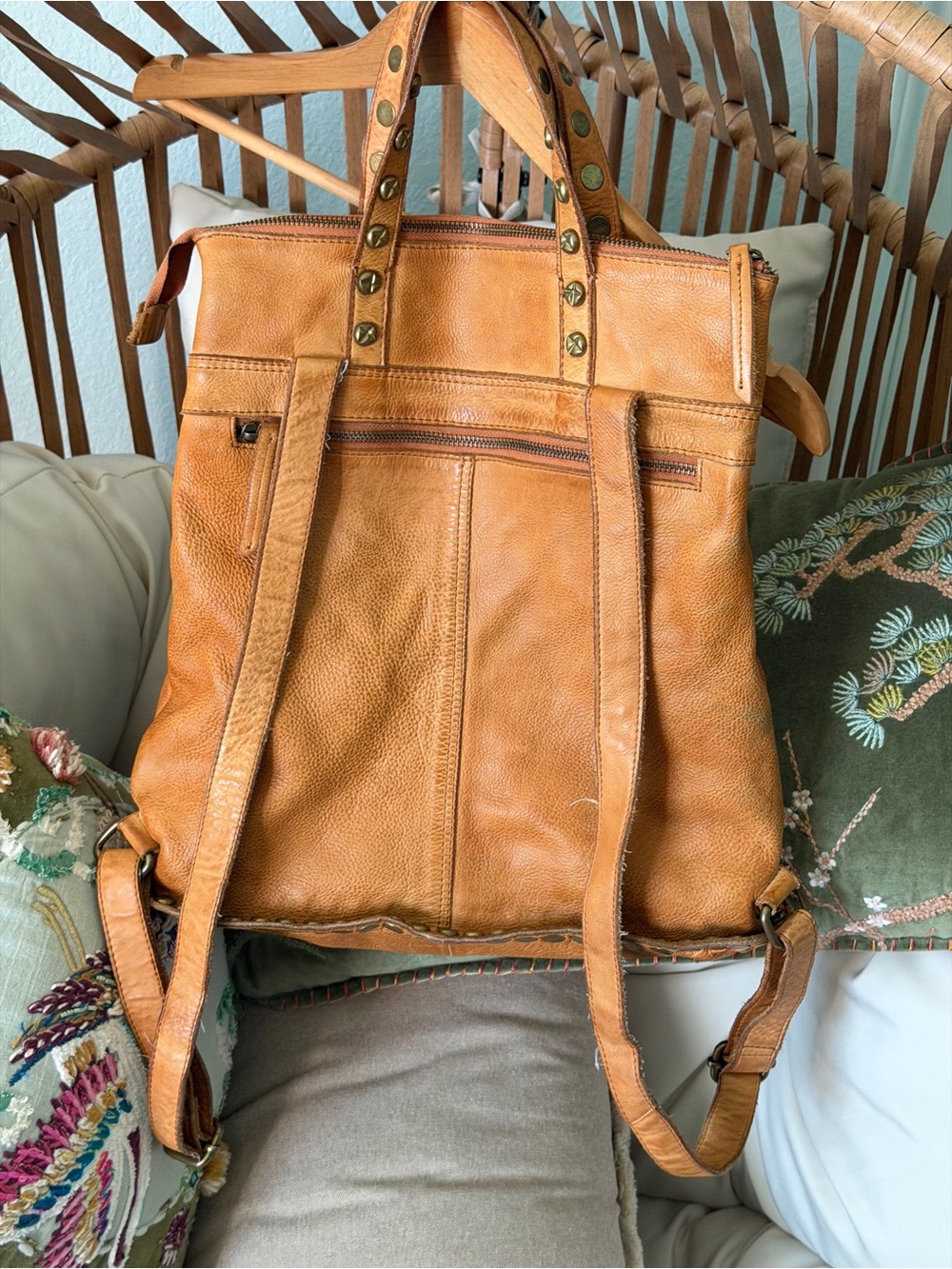 Free People FP Collection Ellie Leather Studded Backpack – Camel Tan Boho - Picture 12 of 15